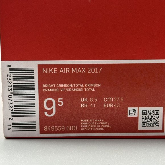 Nike Air Max 2017 Men's Running Shoes Bright Crimson Red Black New - Picture 12 of 15